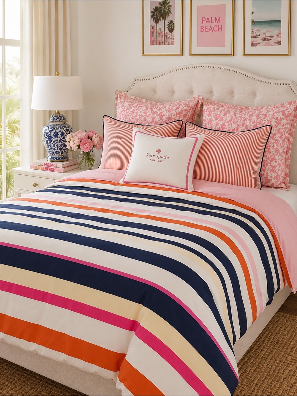 Kate Spade NY Luxe Candy Stripe Duvet Cover Full Queen 82x90 EUC Preppy Coastal